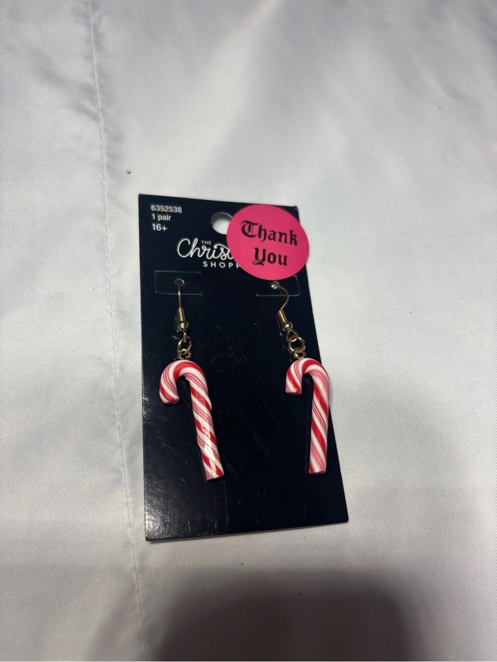 New Christmas Candy Cane Dangle Earrings - Red & White
